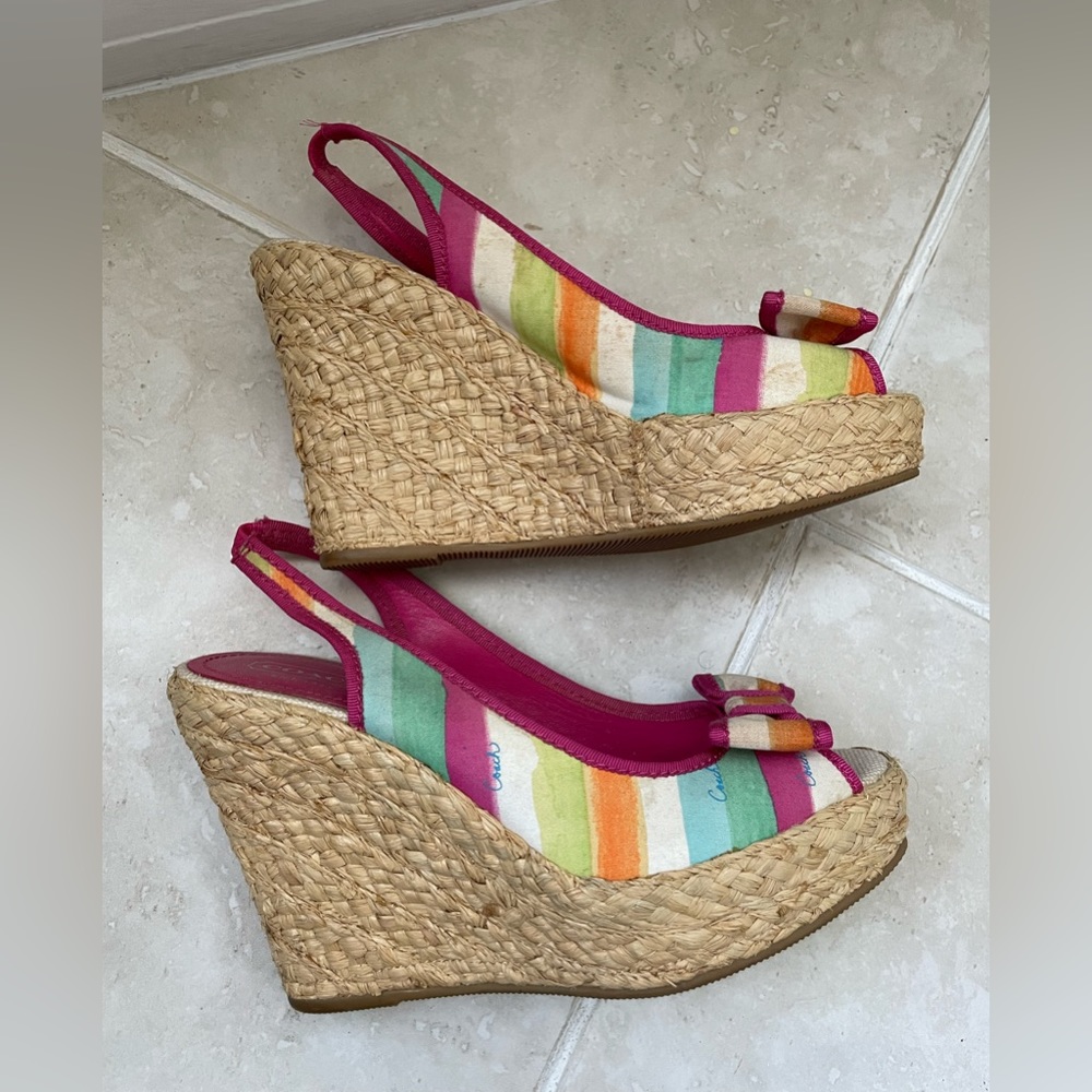 Coach Grace Straw Wedge Platforms